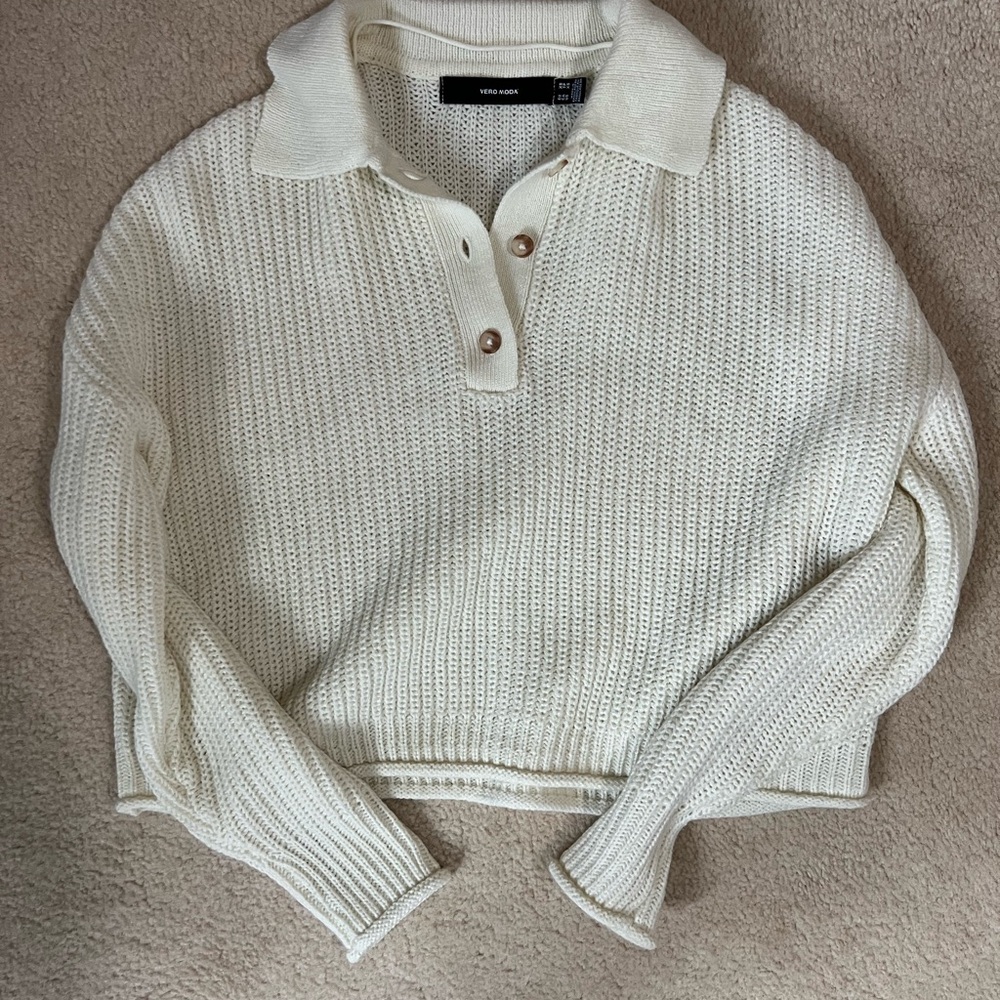 Vero Moda Cream Cowl Neck Crop Sweater